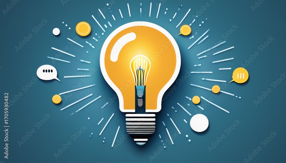 Poster creative light bulb symbol with speech bubble representing ideas and communication in a modern desig
