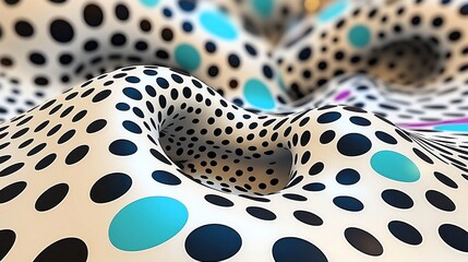 Abstract 3D Render Teal and Black Polka Dot Textile