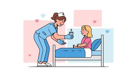 Kind Nurse Provides a Drink to a Child Patient in a Hospital Setting with Love and Care