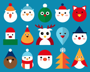 Cute christmas characters and winter animals collection