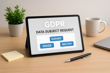 A tablet displaying GDPR data subject request. 