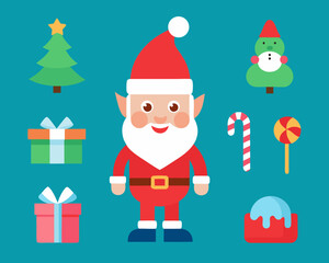 Cute christmas characters and gifts on a teal background