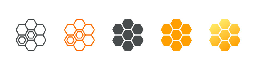 Honeycomb Pattern Icon Set: Hexagonal Bee Cells and Honey Shapes for Natural Geometry Designs