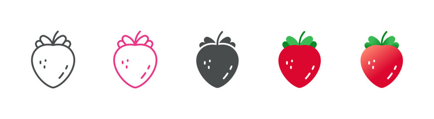 Strawberry Fruit Icon Set: Outline, Filled and Gradient Variations of Fresh Strawberry Berries Icons.
