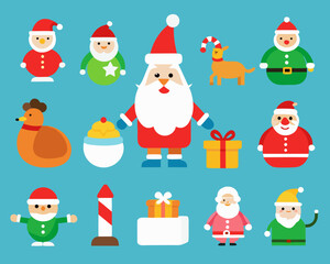 Cute christmas characters and gifts on a blue background