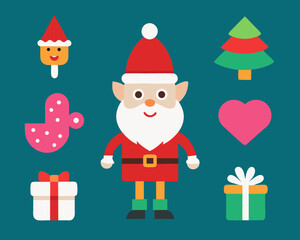 Cute christmas characters and symbols on teal background