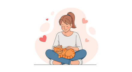 Fototapeta premium Lovely Woman Comforting Her Sleeping Cat with Gentle Strokes and Loving Expressions