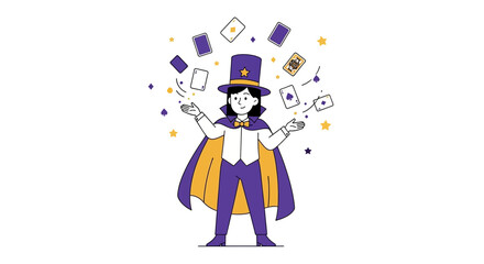 Magician Performing Card Magic with a Cap and Bowtie, a Show of Dexterity