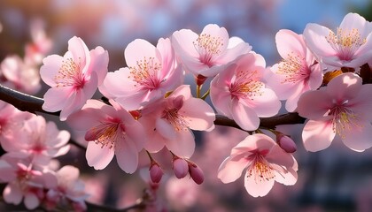 Obraz premium Elegant Branch With Soft Pink Flowers In Full Bloo