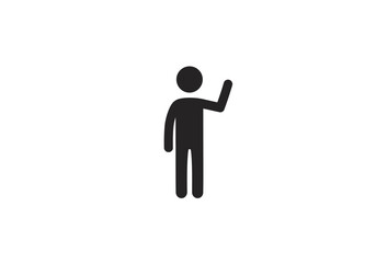 A black stick figure is raising one arm in a greeting gesture
