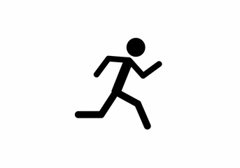 A black stick figure of a person running against a plain white backdrop