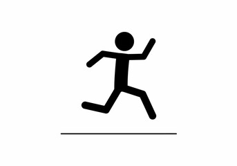 A black stick figure runs above a line on a white background
