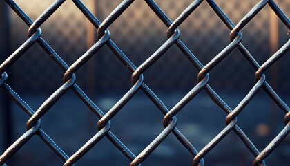 Fototapeta premium Realistic Metal Chain Link Fence: An Artistic Gate For Prison Barriers And Secured Properties. Durable Wire Mesh Steel Metal Design.