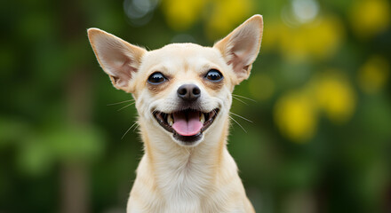 Chihuahua in Garden Light &ndash; Expressive Pet Portrait with Floral Charm