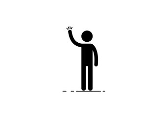 Black stick figure raising hand in a greeting gesture