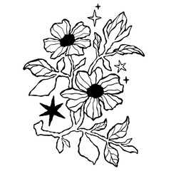 Edgy, ethereal celestial floral illustration