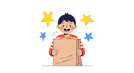 Joyful Child Discovering A Secret Gift Within A Decorated Package Illustration