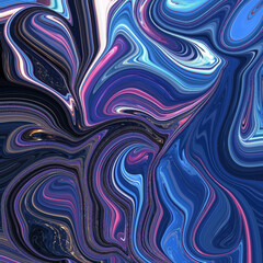 Deep blue and purple abstract fluid swirl with modern marble texture, vibrant digital liquid art background for creative and decorative use.