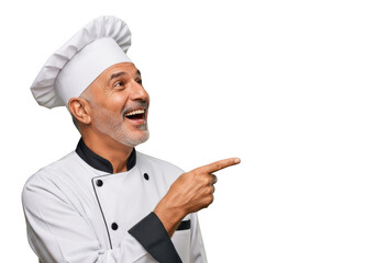 Happy chef pointing smiling culinary expert professional cook restaurant food service isolated on transparent background