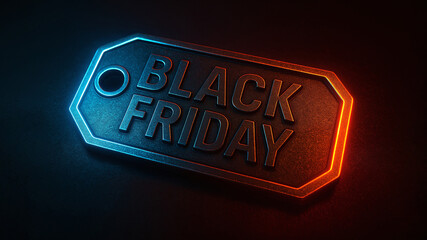 Black Friday Ticket Discount Coupon with Glowing Edges on Dark Background