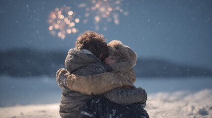 family gathers on clear christmas night marveling at spectacular fireworks lighting up sky