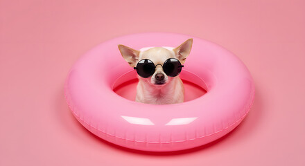 Pink Float Vibes: Chihuahua in Sunglasses &ndash; Bold Summer Mood with Whimsical Charm