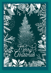 Merry Christmas card. hand drawing. Not AI. Vector illustration.