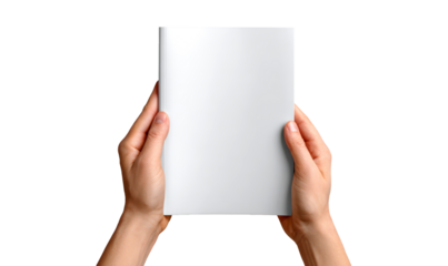 Person Holding Blank Magazine Cover in Hands for Publishing Use Isolate on Transparent Background, cutout, png