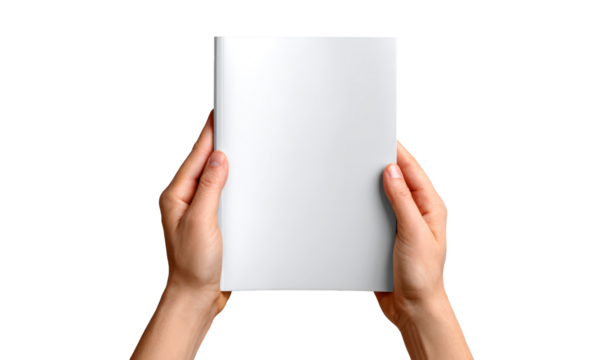 Person Holding Blank Magazine Cover in Hands for Publishing Use Isolate on Transparent Background, cutout, png