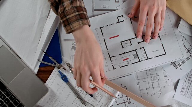 Architectural Design Process Illustrated with Drafting Tools and Blueprints