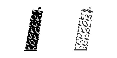 Pisa Tower icon set on white background © Dini