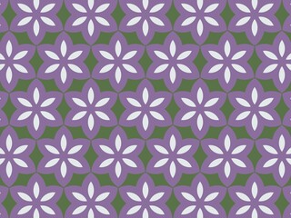 Floral geometric pattern in purple, green, and white.