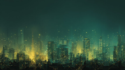 Fototapeta premium Twilight in the Smart digital Innovation city with connection network reciprocity over the cityscape. of future smart wireless digital city and social media networking systems that connects people