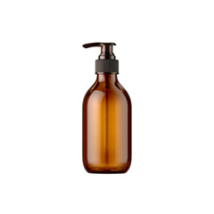 Amber Glass Pump Bottle Dispenser Mockup - Isolated on Black Background