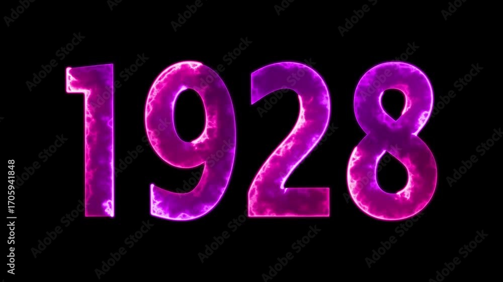 Poster 1928 neon line text animation. 1928 year text effect with neon glow. colorful 1928 typography effect