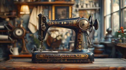 Fototapeta premium Antique Sewing Machine with Vintage Shop.