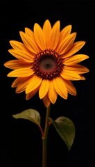 Fototapeta premium Glowing sunflower, fiery petals, intense black, visual, sunflower, fire