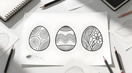 Three Hand-Drawn Easter Egg Doodle Designs