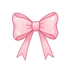 Delicate pink watercolor bow with ribbon tails isolated on transparent background