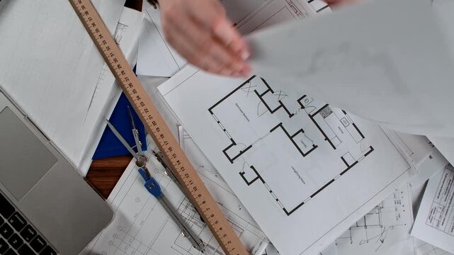 Architectural Design Process Illustrated with Drafting Tools and Blueprints