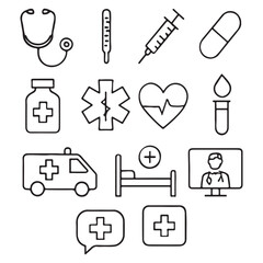 Obraz premium Medical healthcare line icon set vector