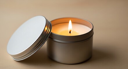 Lit candle in a tin can