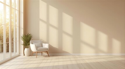 Minimalist Living Room with Sunlight and Cozy Armchair