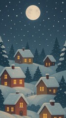 Naklejka premium [christmas mobile wallpaper with a snow-covered village]