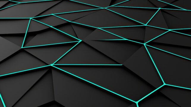 A sleek, modern design featuring black geometric patterns illuminated by vibrant blue lines, creating a striking visual contrast.