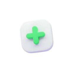 Obraz premium Green plus symbol on a white rounded square icon isolated on transparent background