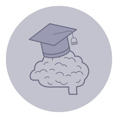 Graduation cap on stylized brain, symbolizing knowledge and education. Connection between learning and intellectual growth concept