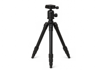 Modern black metal tripod standing on transparent background