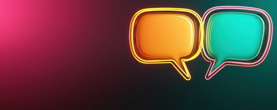 Colorful speech bubbles against a gradient background, representing communication and dialogue in a vibrant, modern style.