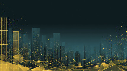 Twilight in the Smart digital Innovation city with connection network reciprocity over the cityscape. of future smart wireless digital city and social media networking systems that connects people